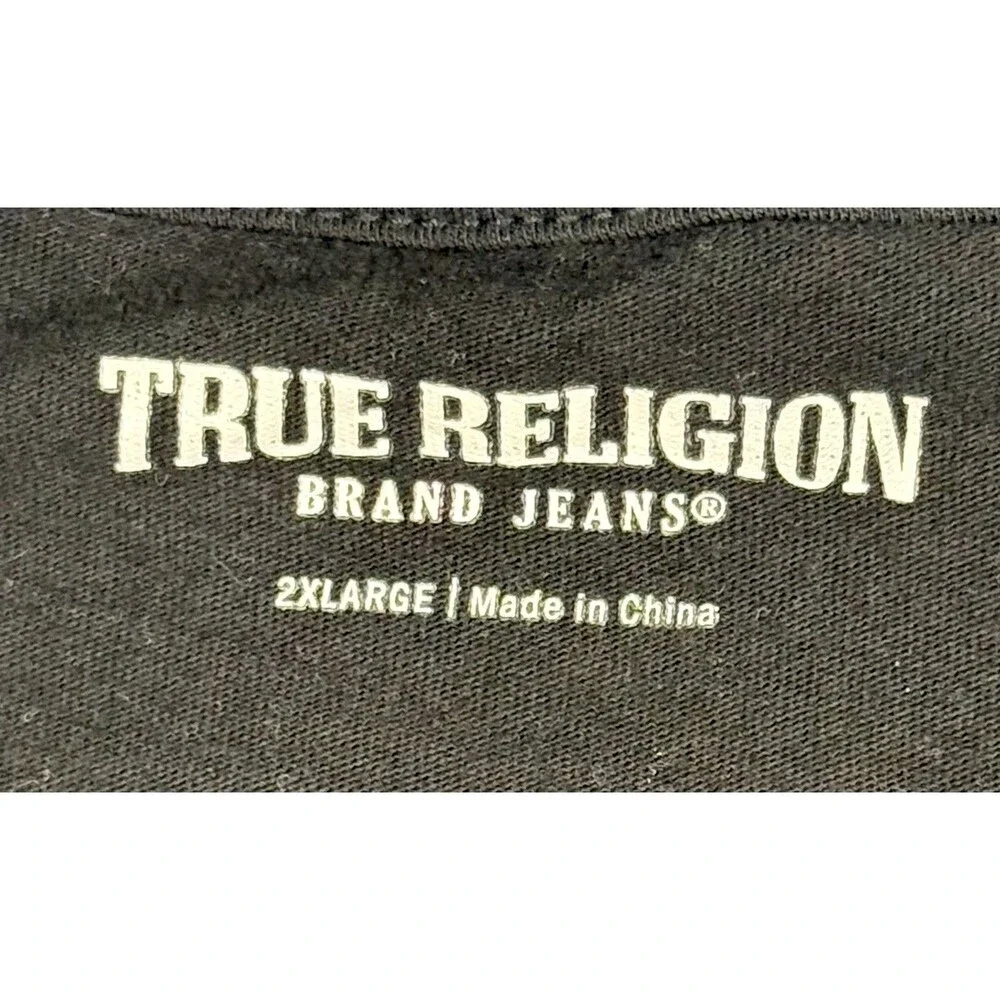 True Religion Brand Jeans T Shirt Men 2XL Black Spellout Logo Cotton Y2K Tee